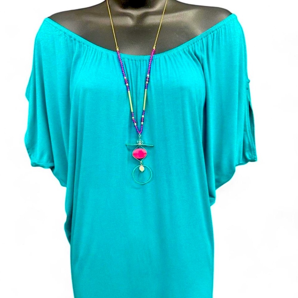 Small/Medium Teal Off-Shoulder Dolman Sleeve Bodycon Swimsuit Coverup stretch